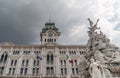 The Fountain of the Four Continents and the Town Hall, Piazza Unita'  d`Italia, Trieste, Friuli Venezia Giulia, Italy Royalty Free Stock Photo
